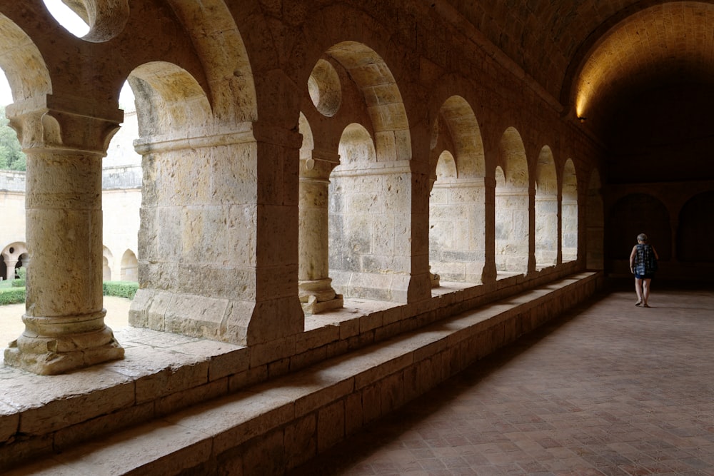 a person walking in a large building