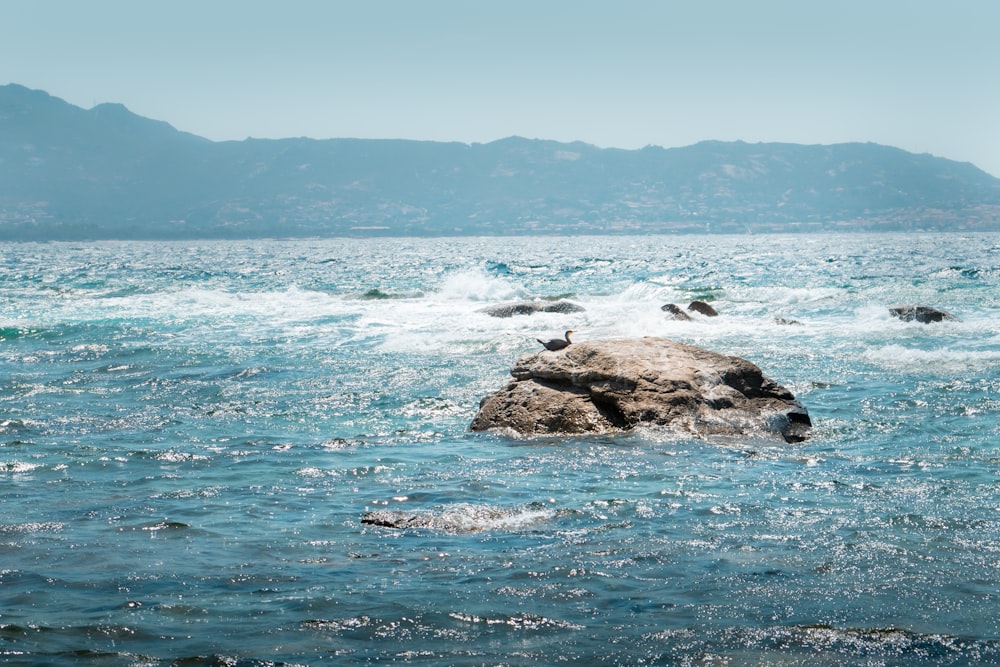 a large rock in the middle of a body of water