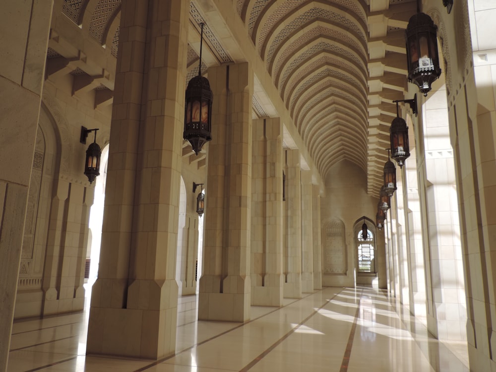 a hallway with bells