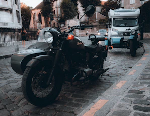 a motorcycle parked on the side of a street