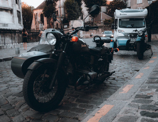 a motorcycle parked on the side of a street
