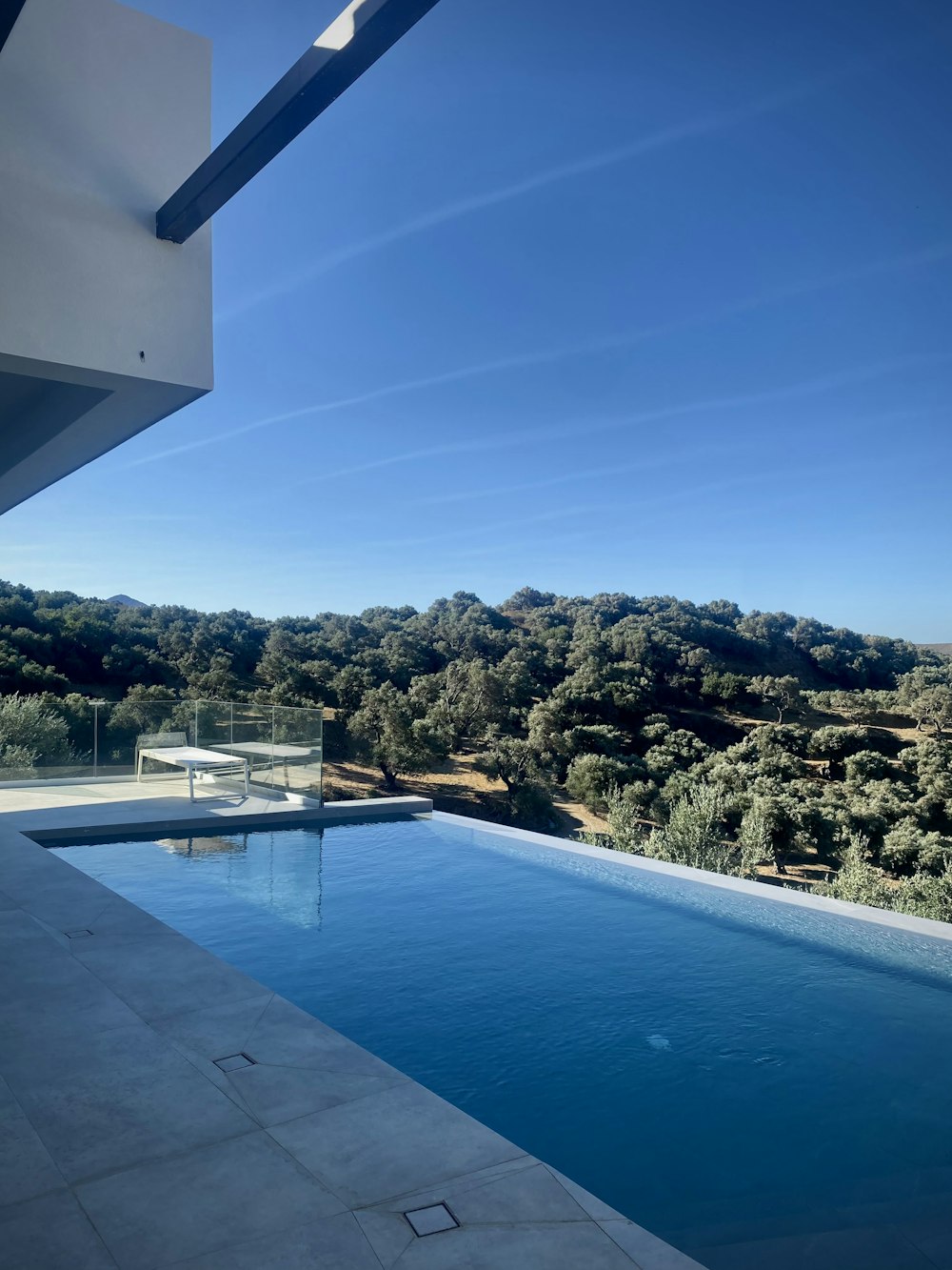 a pool with trees in the background