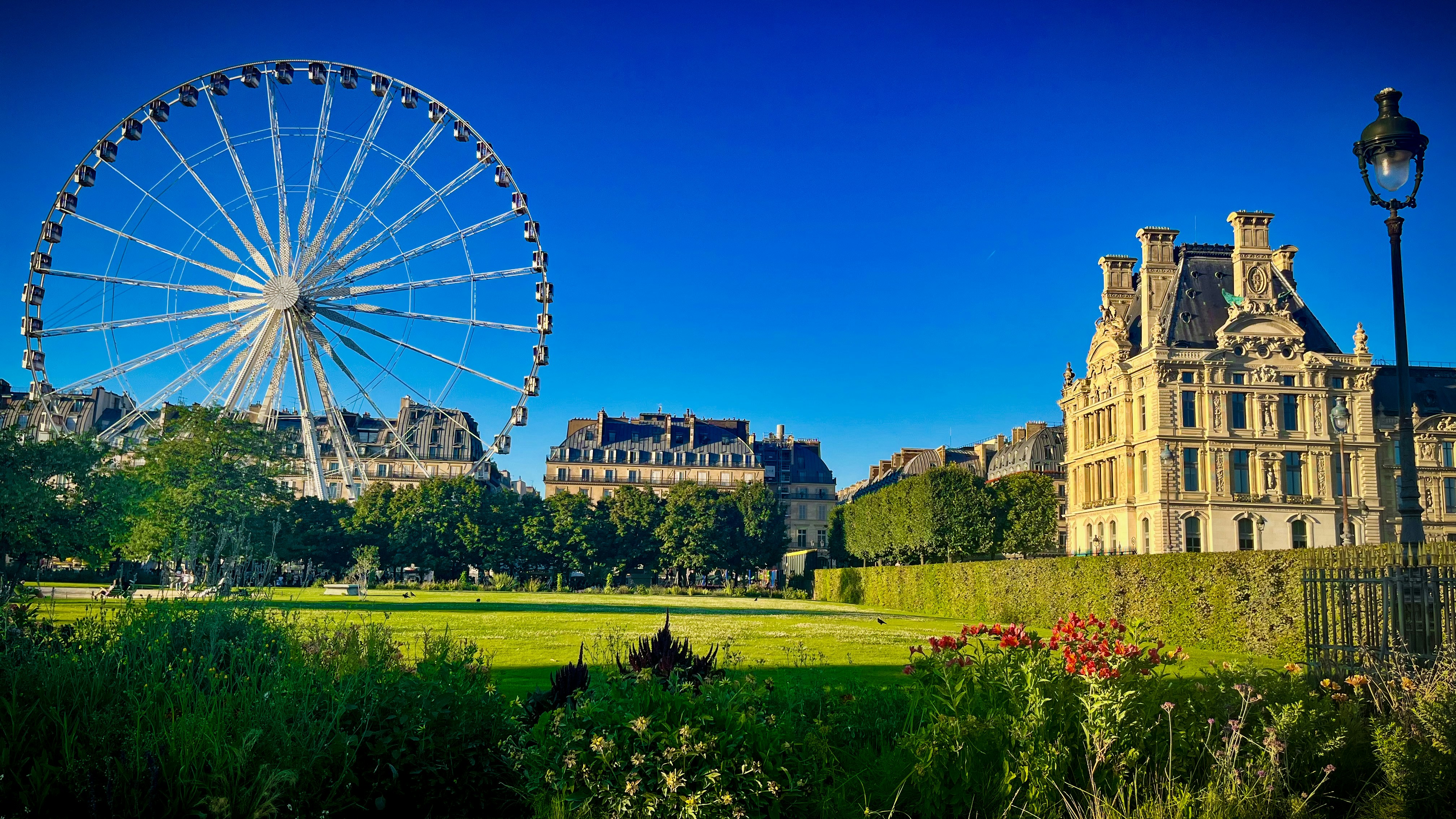 a large ferris wheel next to Tuileries Garden