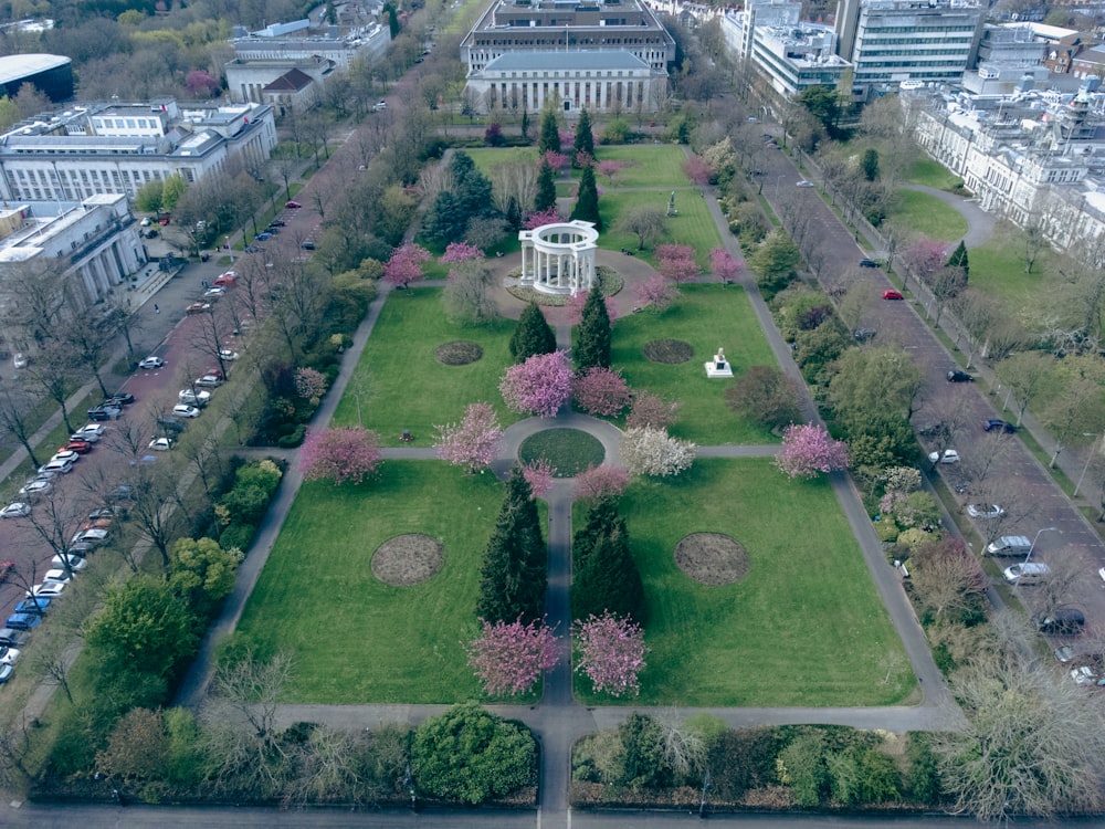 a park with a park and trees