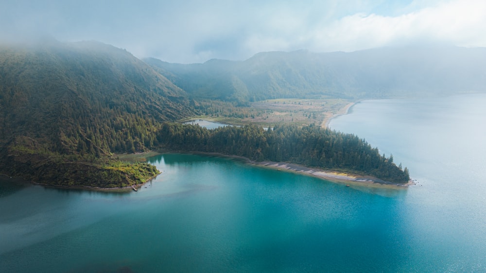 a lake surrounded by mountains