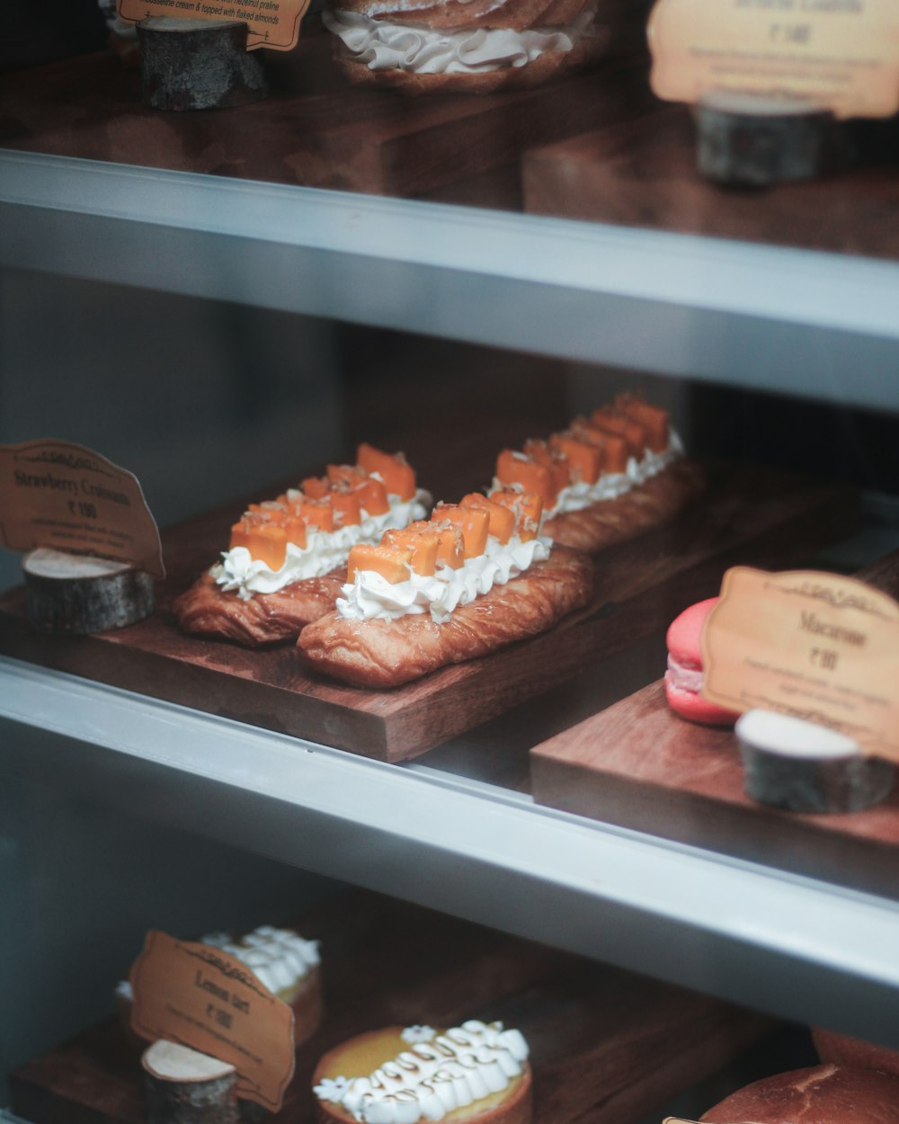 a display of pastries on a counter