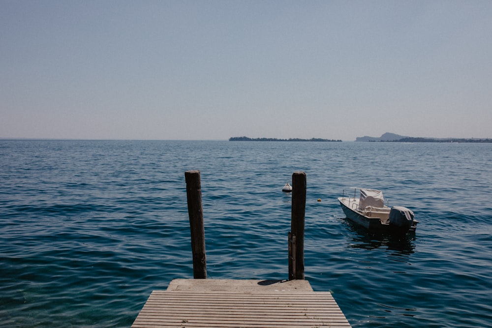 a boat is parked at a dock