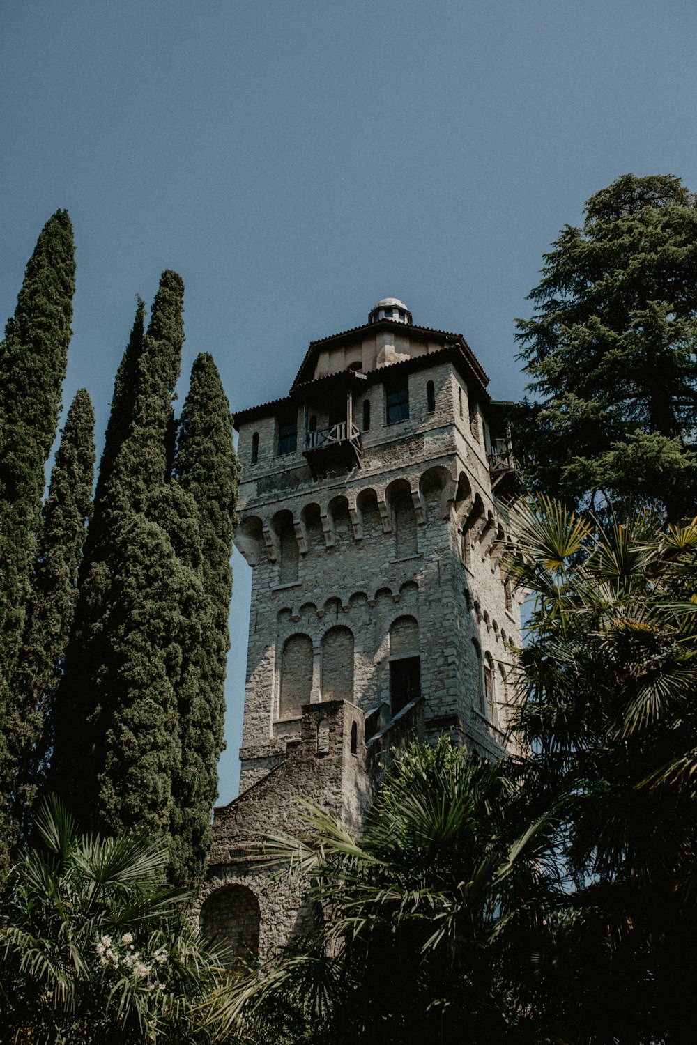 a building with trees around it