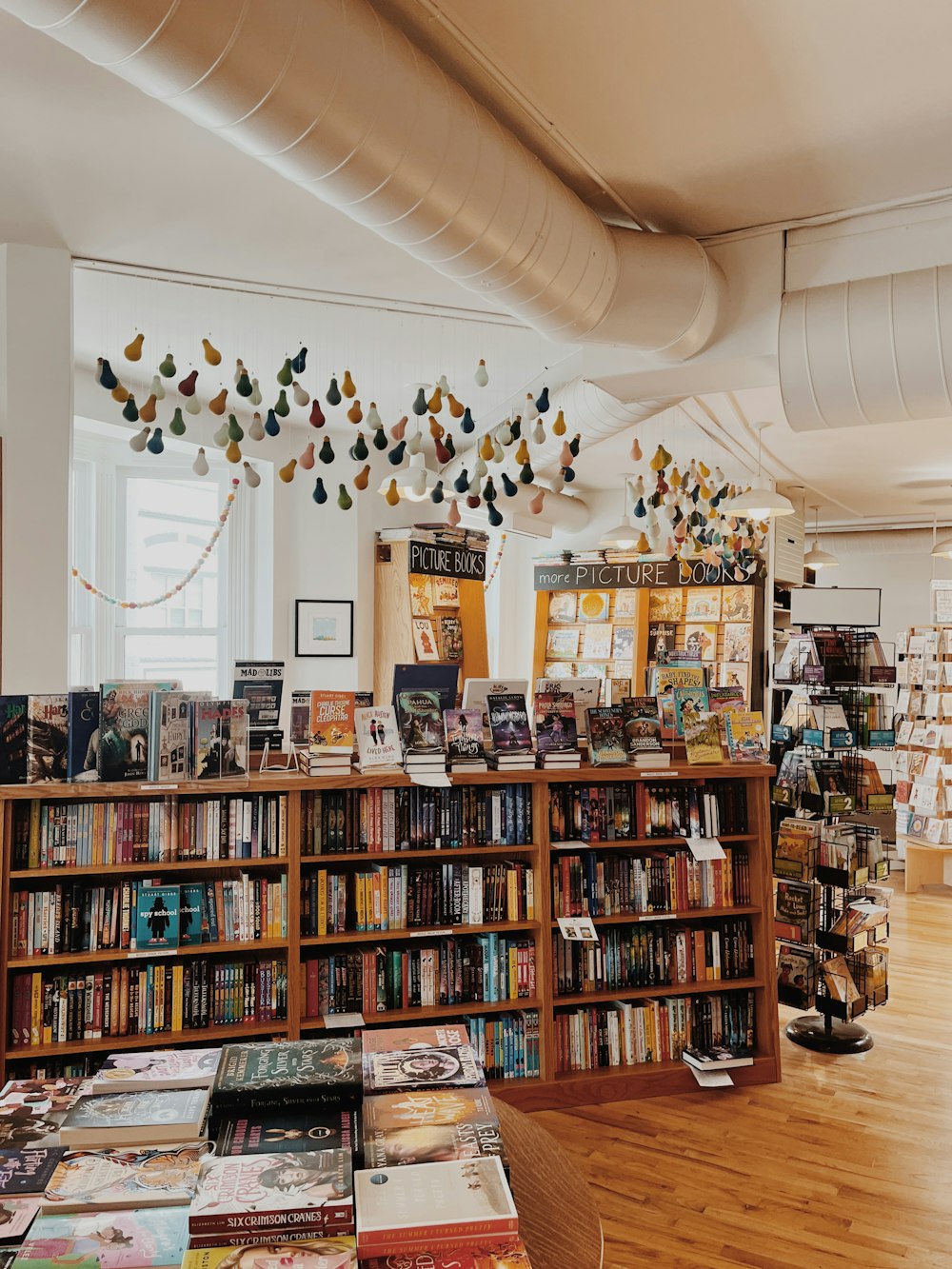 a room with shelves of books