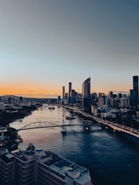 a city with a river and a bridge
