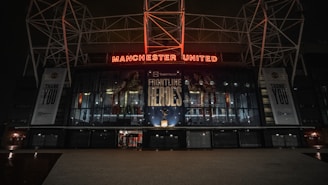 a large building with a sign on it