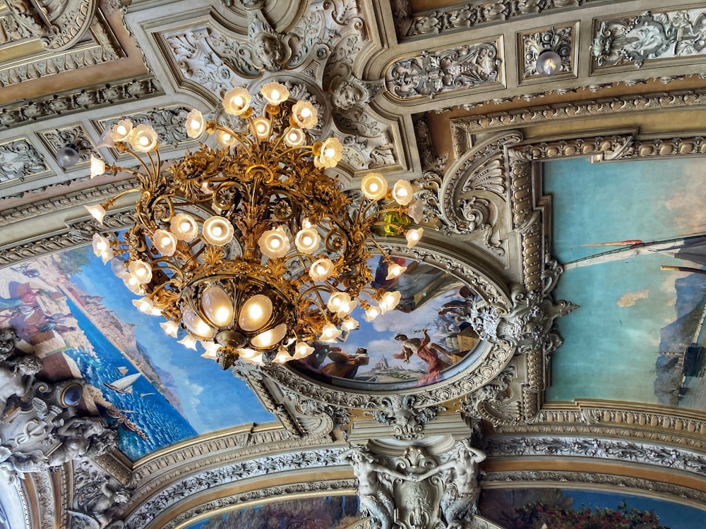 a chandelier from the ceiling