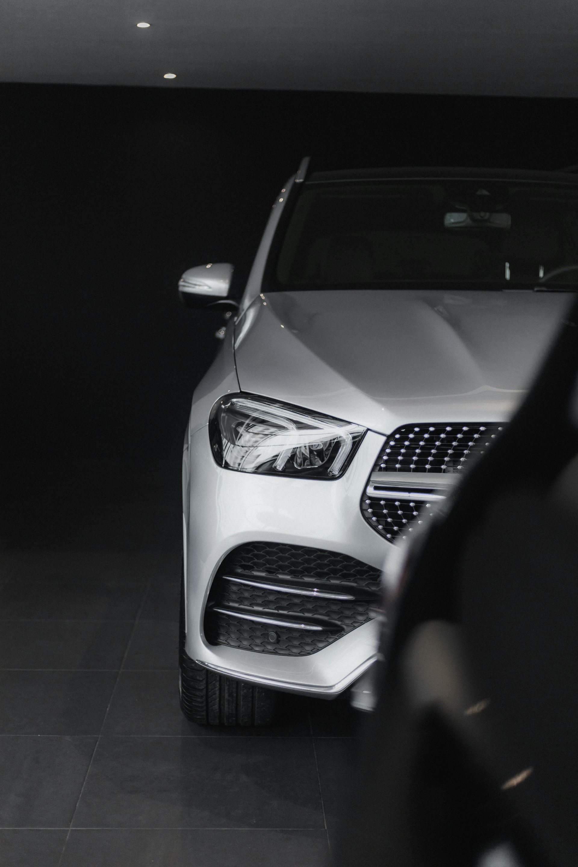 a car parked in a garage