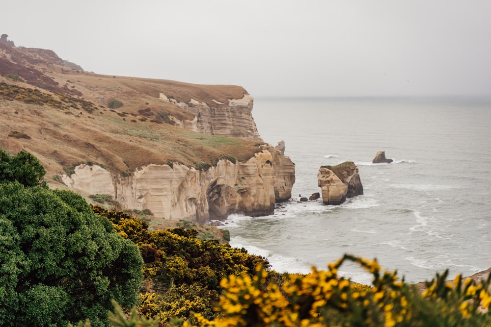 a cliff next to the ocean