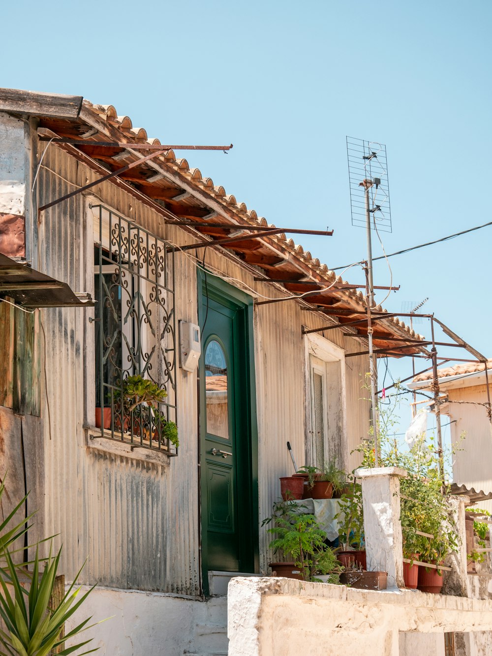 a house with a green door