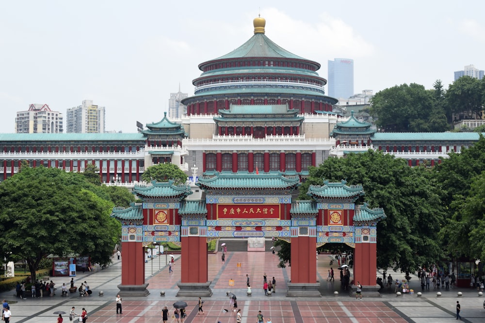 a large red building with a dome