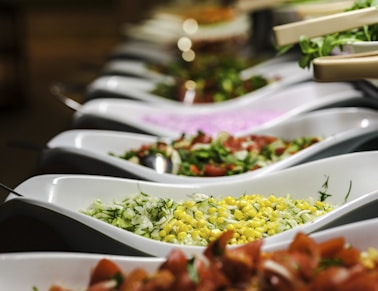 a table full of plates of food