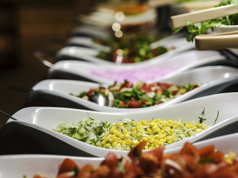 a table full of plates of food