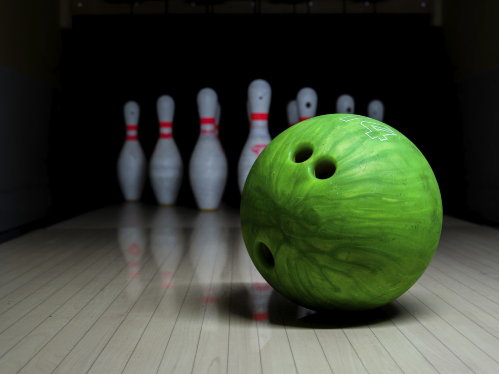 a bowling ball on a bowling alley