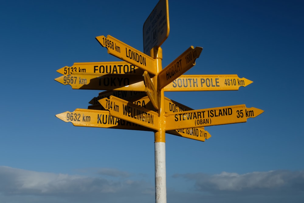 a signpost with several arrows