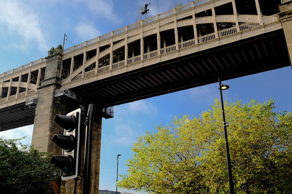 a bridge with a traffic light