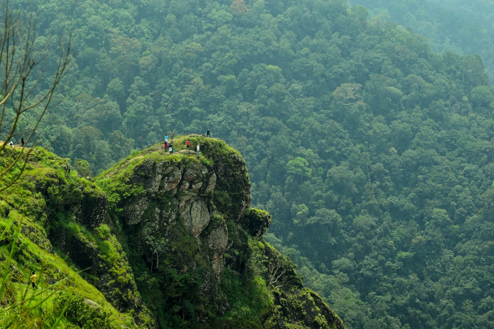 a group of people on a rock