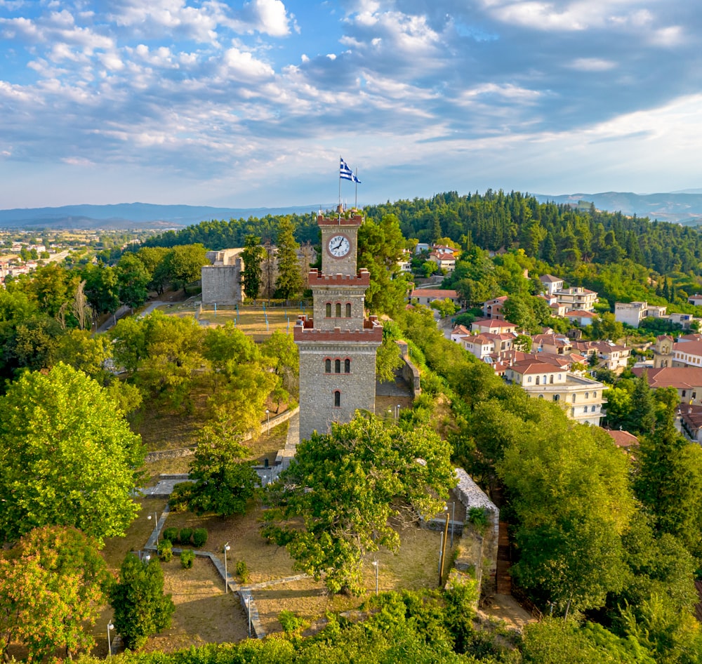 a clock tower in a city