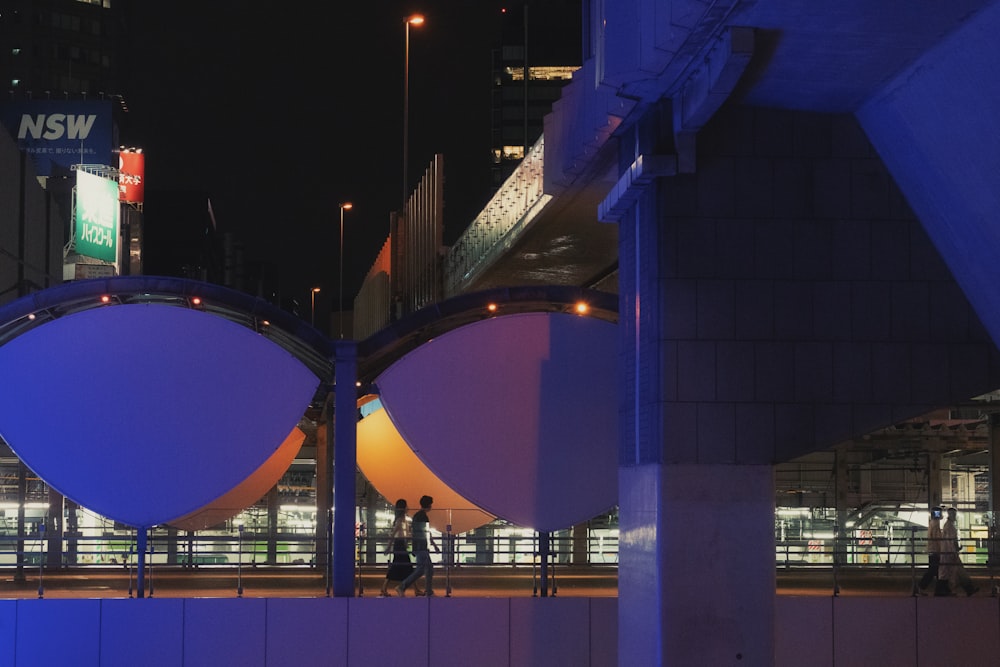 a building with a blue and purple design