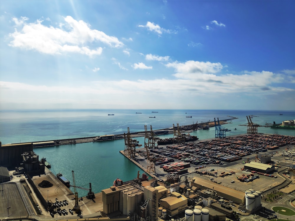 a port with a bridge and a body of water