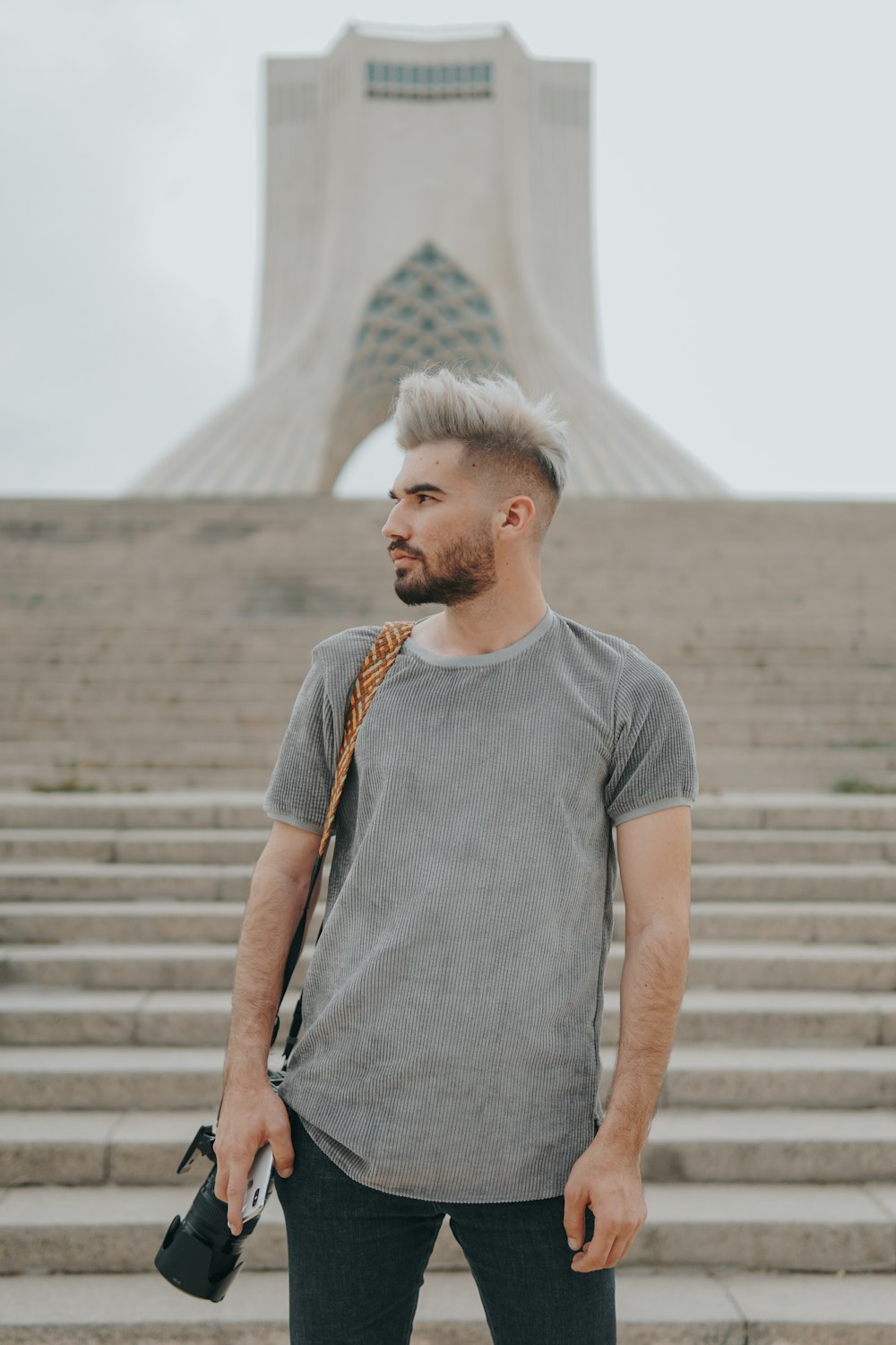 a man standing on stairs