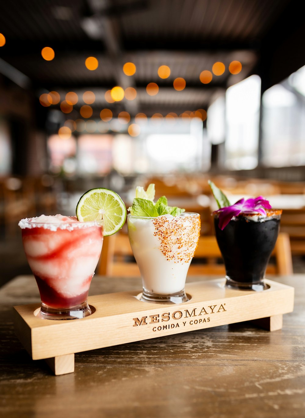 a group of drinks on a table