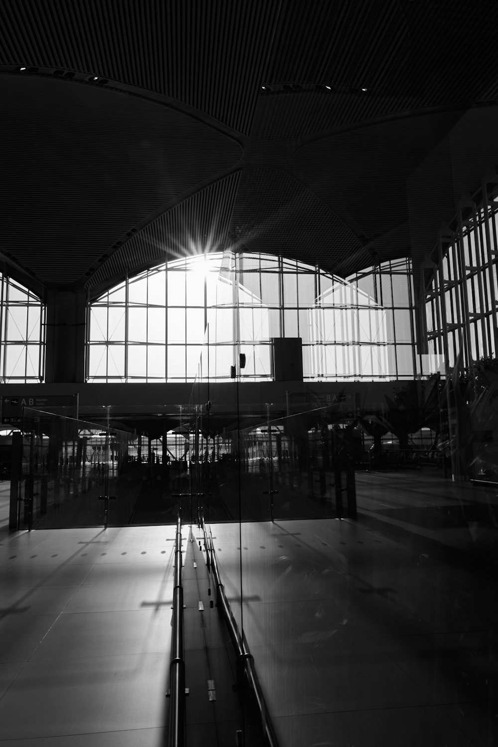 a large room with large windows