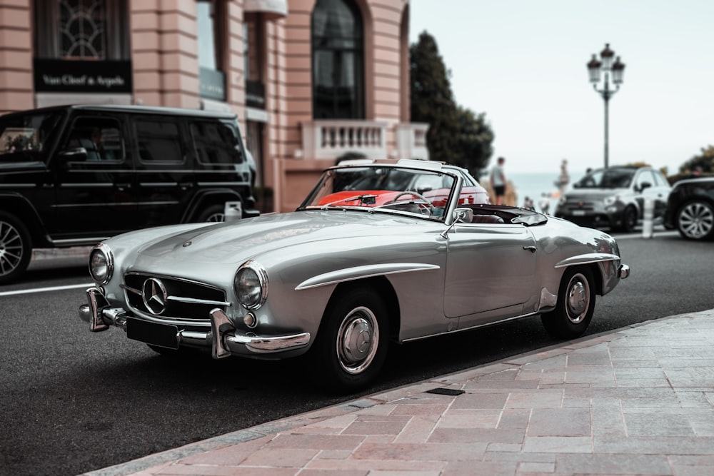 a car parked on a brick road