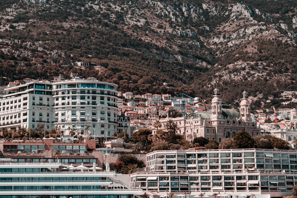 a city with a mountain in the background