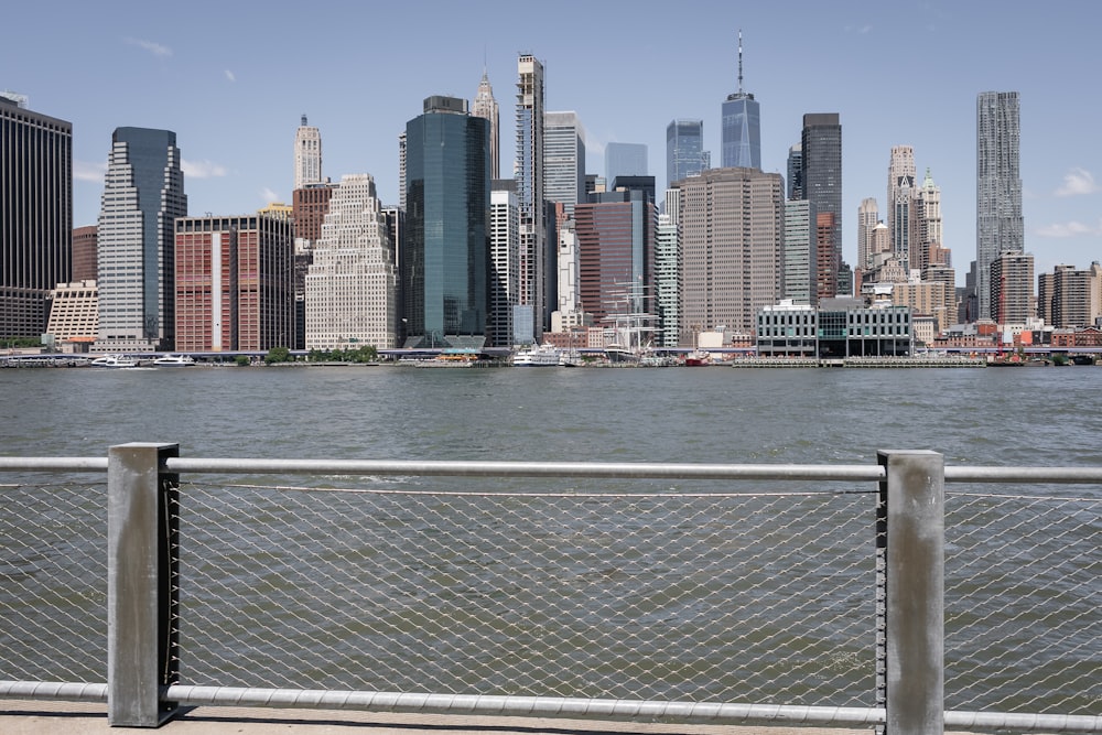 a city skyline across the water