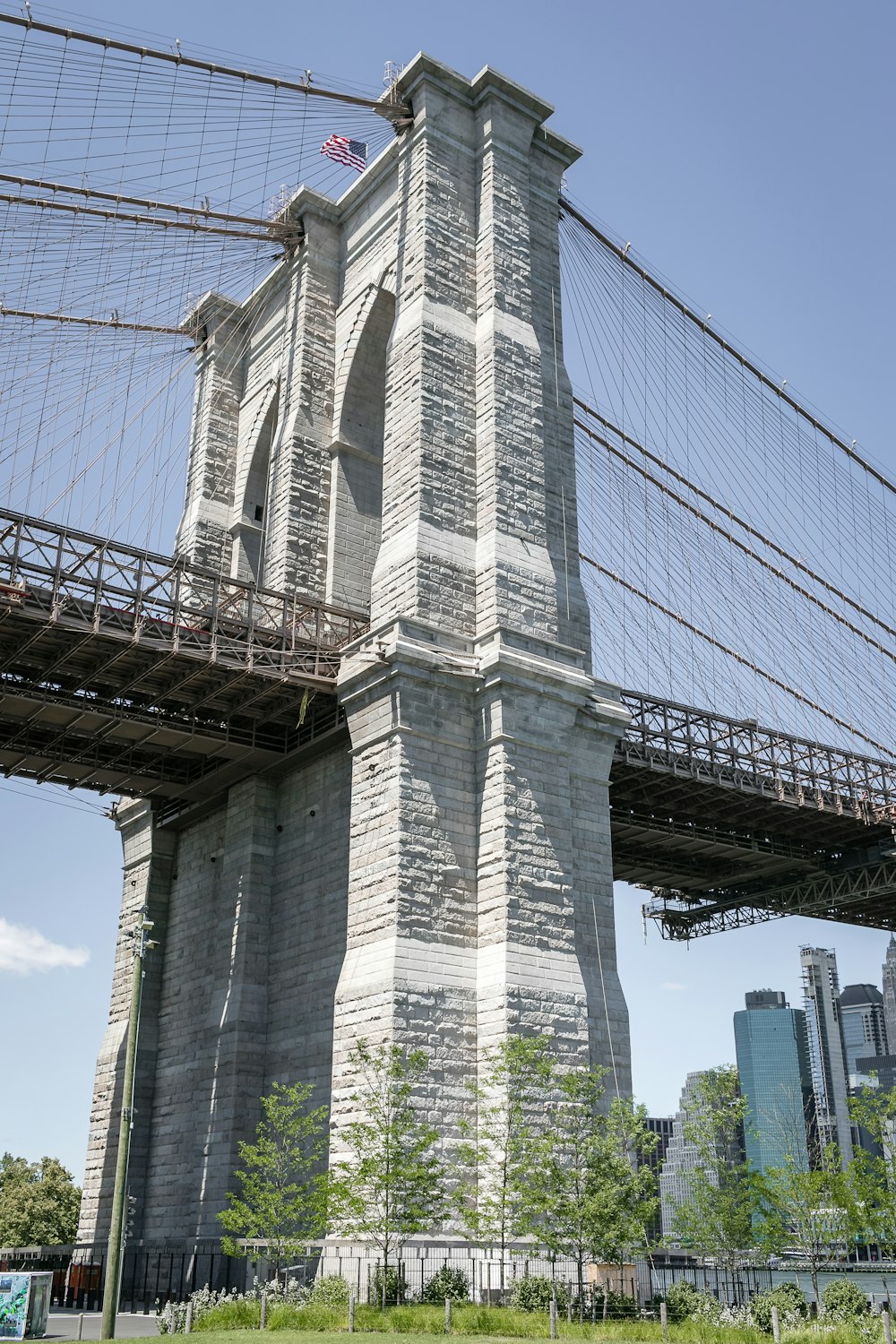 a large bridge with a flag