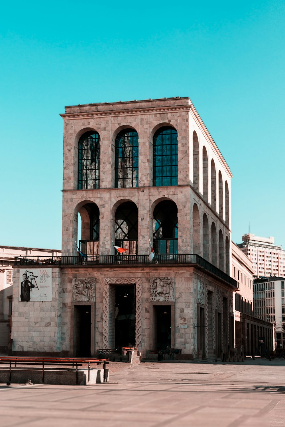 a building with a large arched window