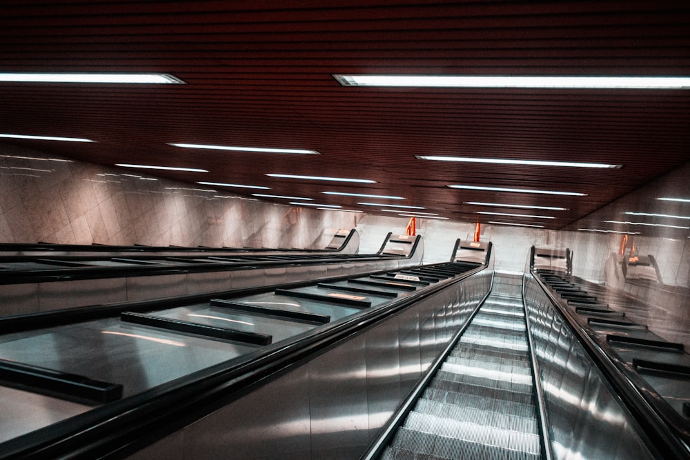 a large escalator in a building