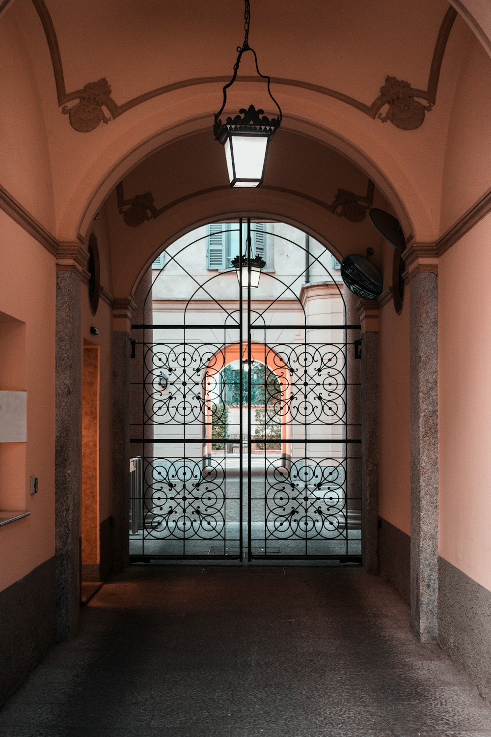 a gated entrance to a building