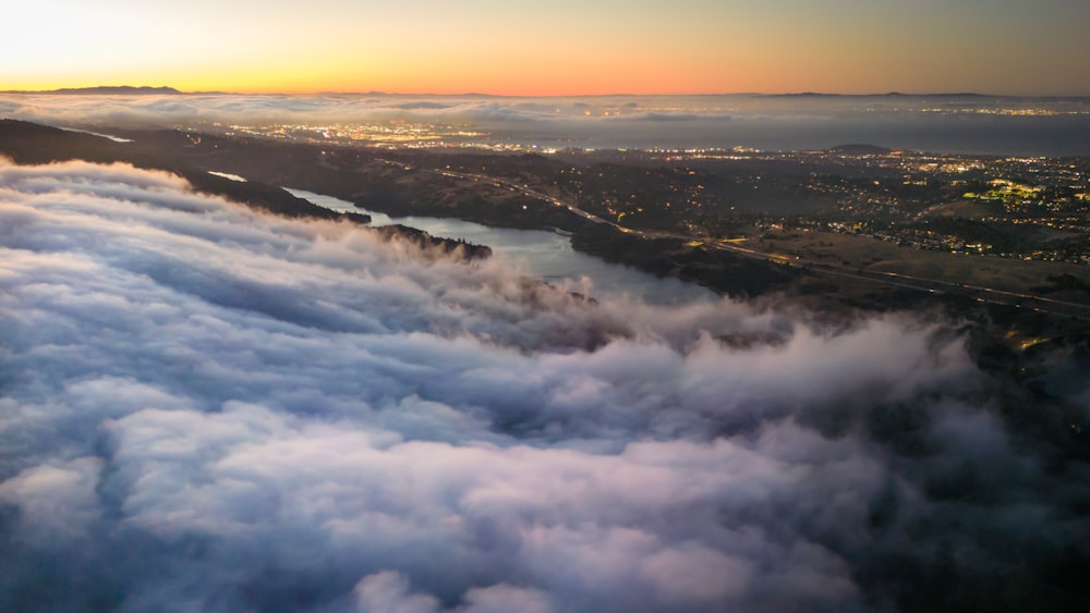 aerial view of clouds and land