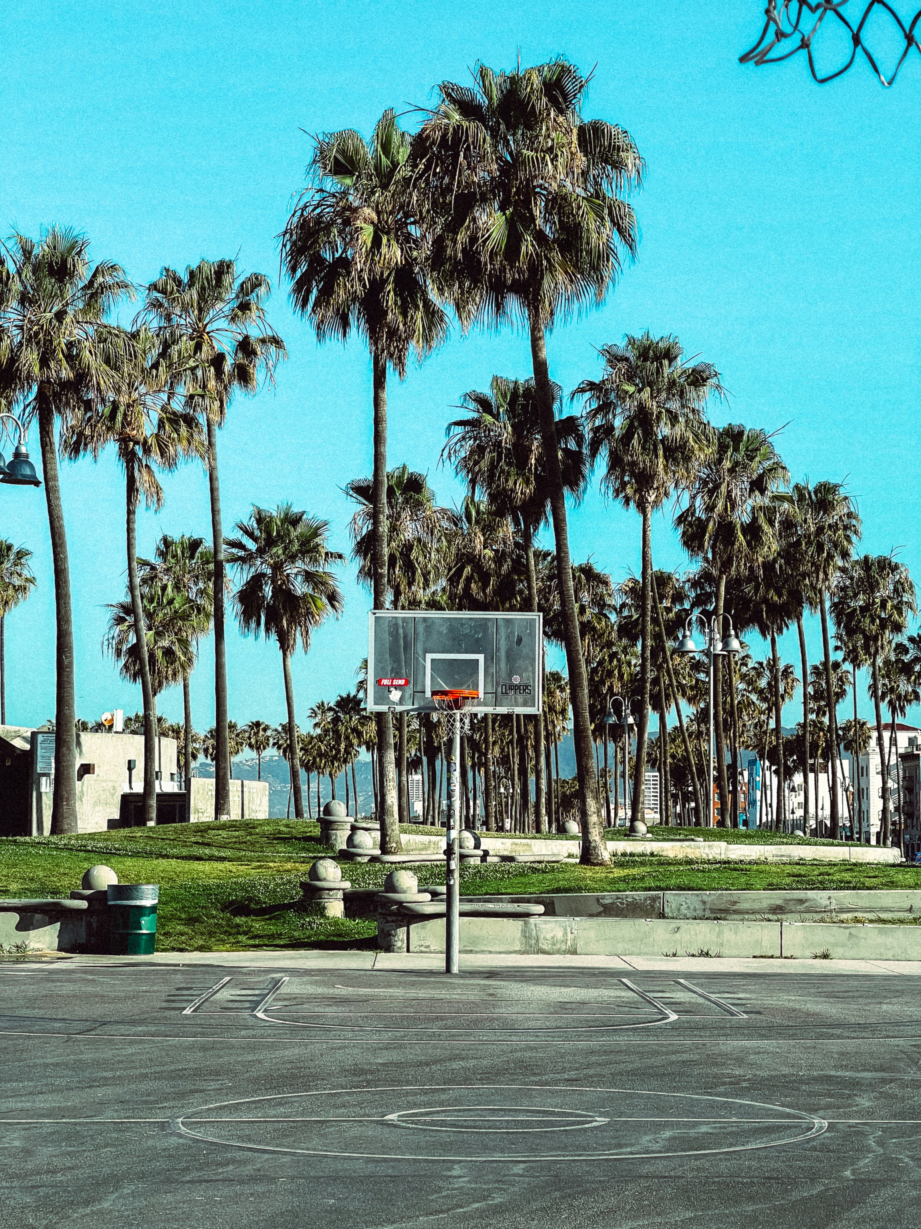 a basketball hoop in a park