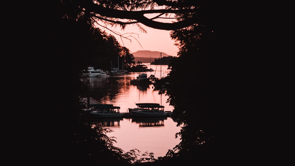 a view of a lake at sunset