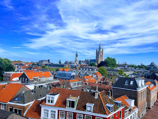 A scenic view of a famous European landmark with clear blue skies.