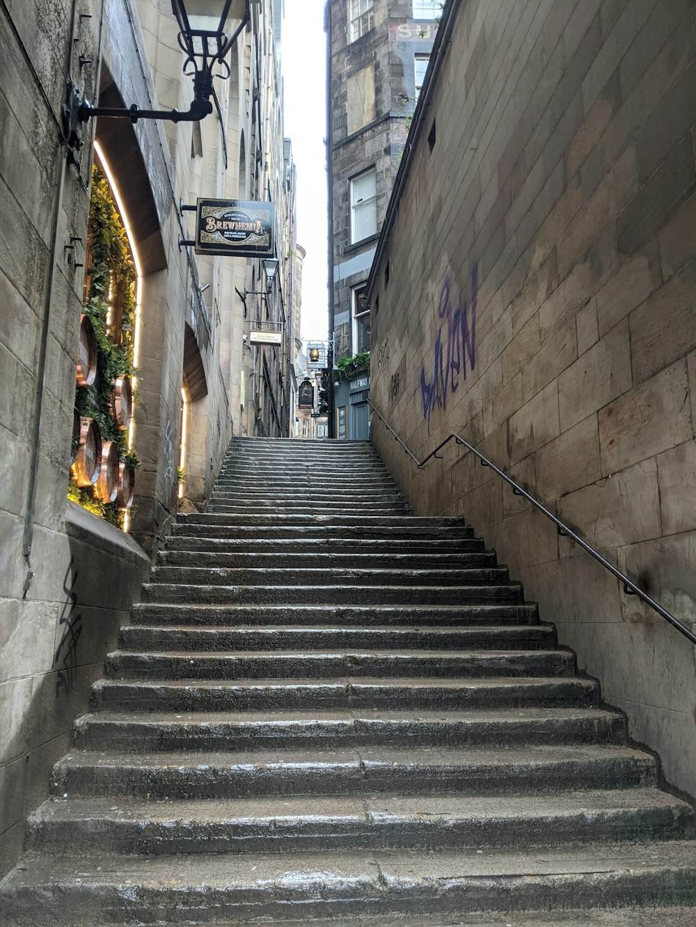 a set of stairs between buildings