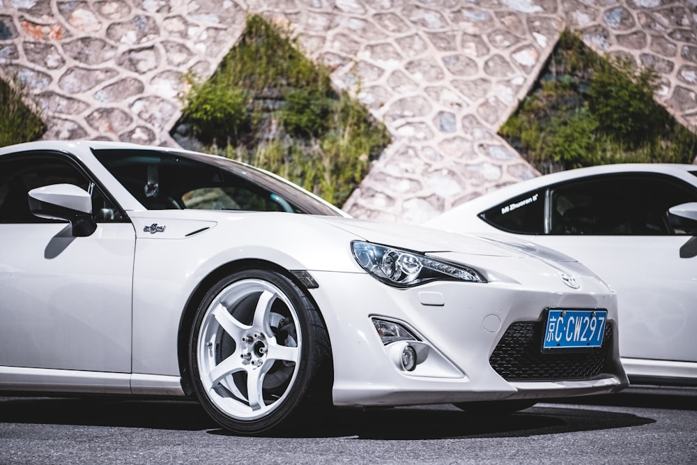 a white car parked on a road