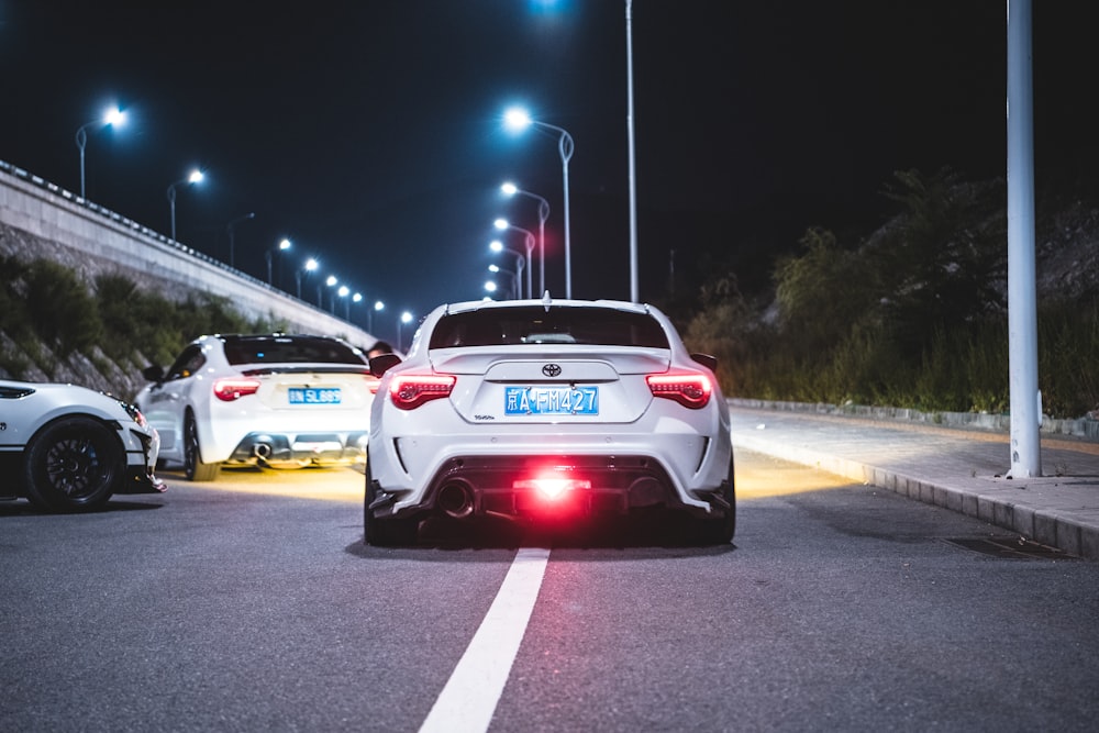 a white car on a road