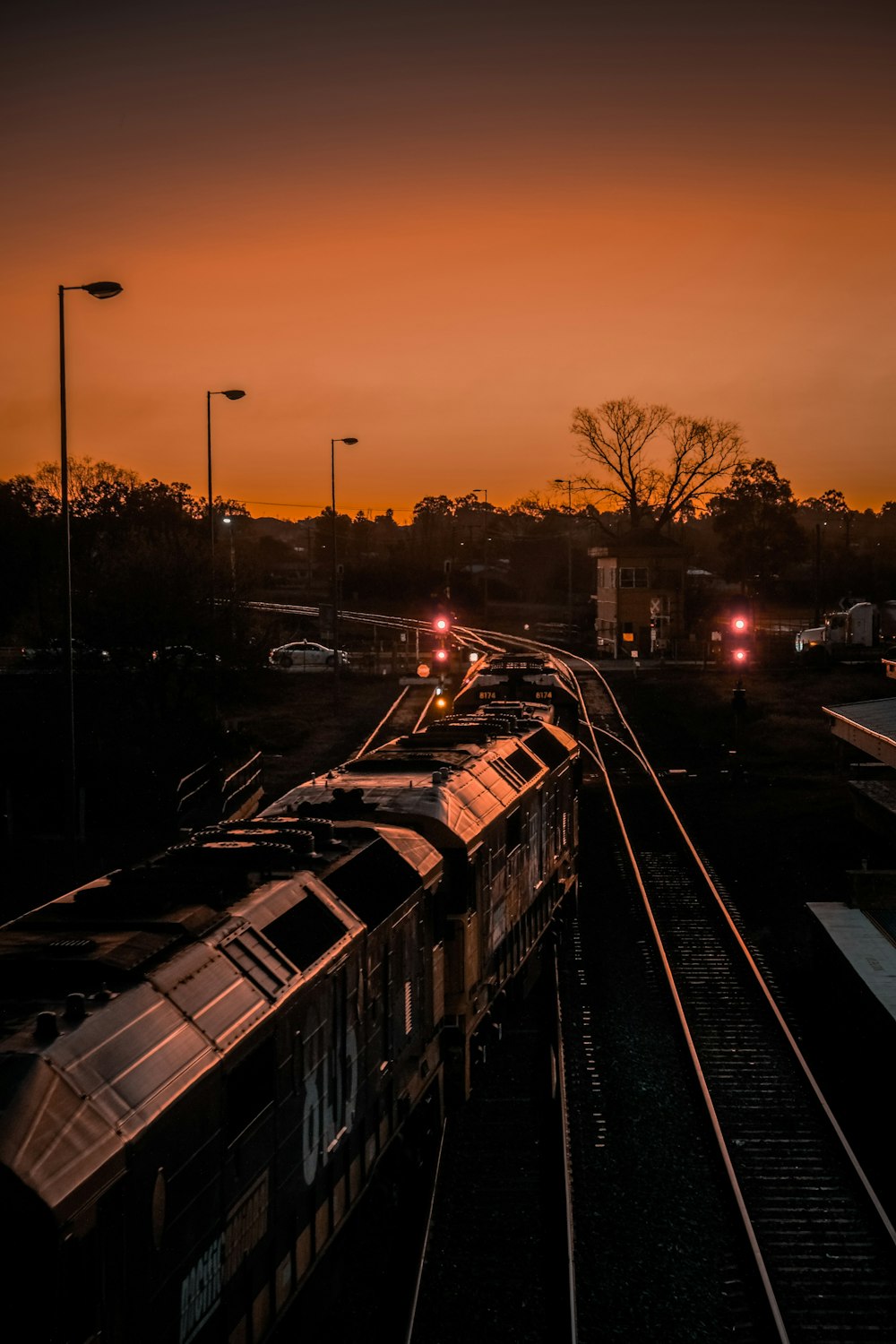 a train travels down the tracks