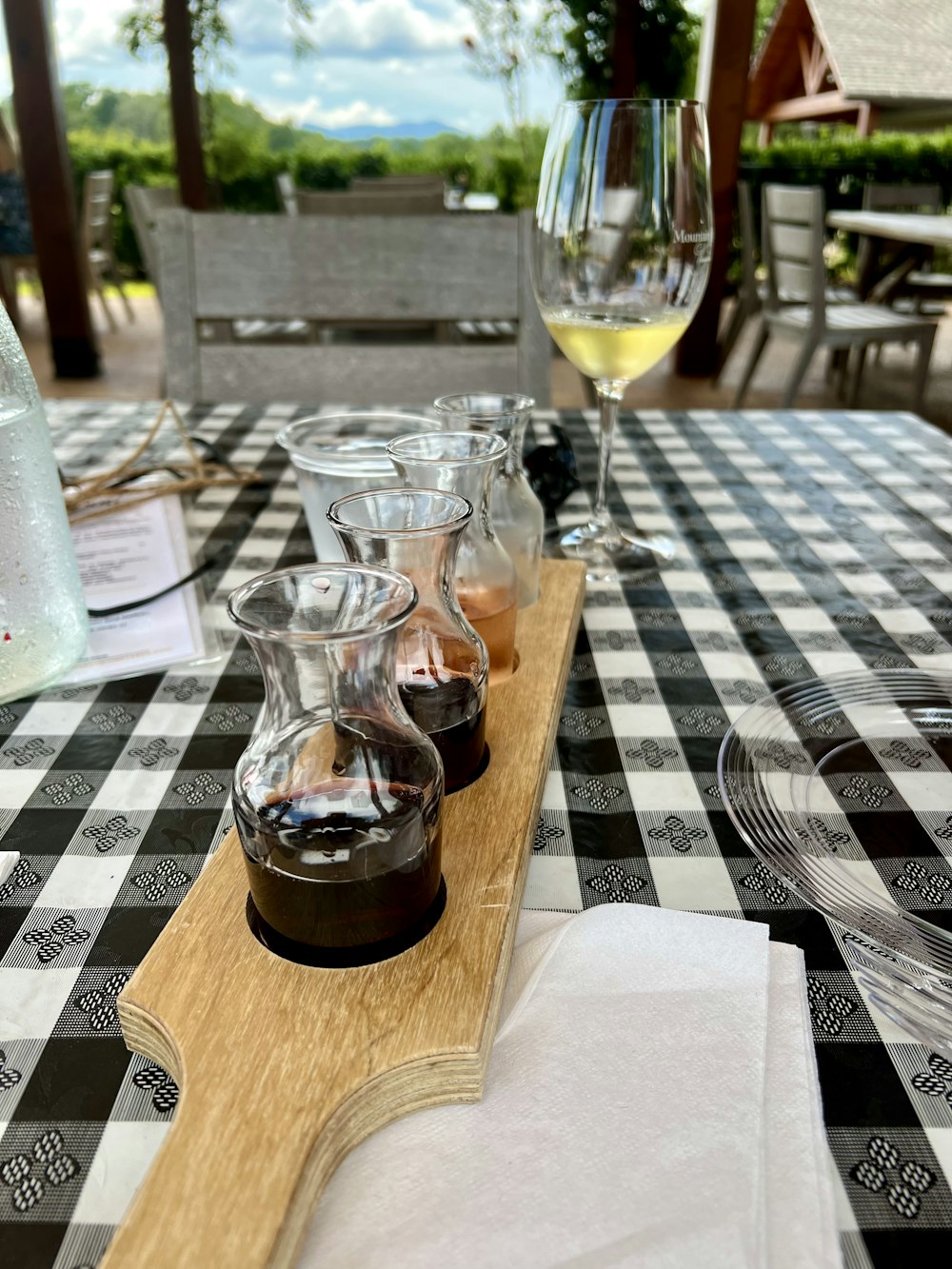 a table with glasses of wine