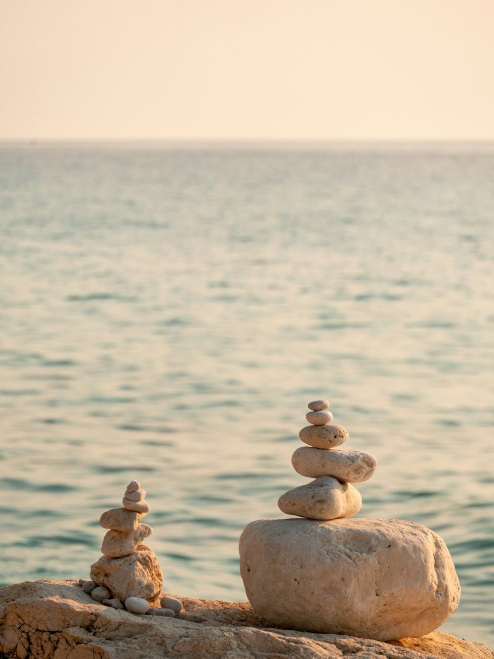 un paio di piccole rocce su una roccia vicino all'acqua