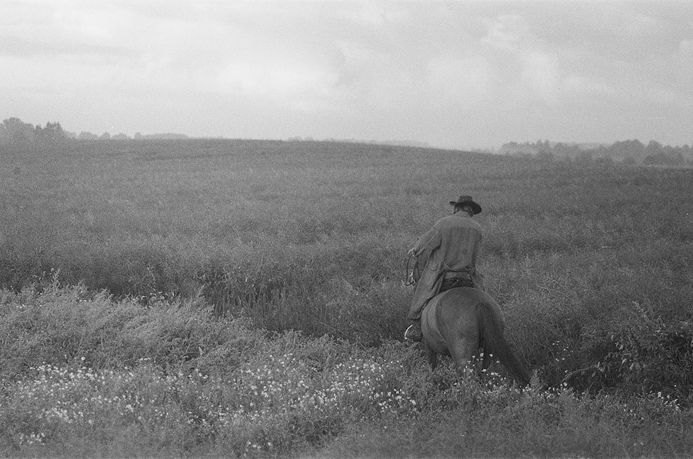 a person riding a horse in a field